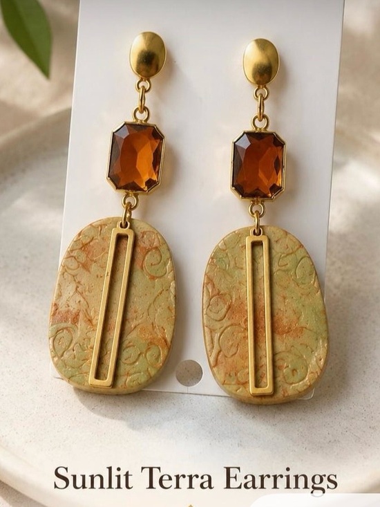Handmade Jewelry - Sunlit Terra Gold & Amber Drop Earrings